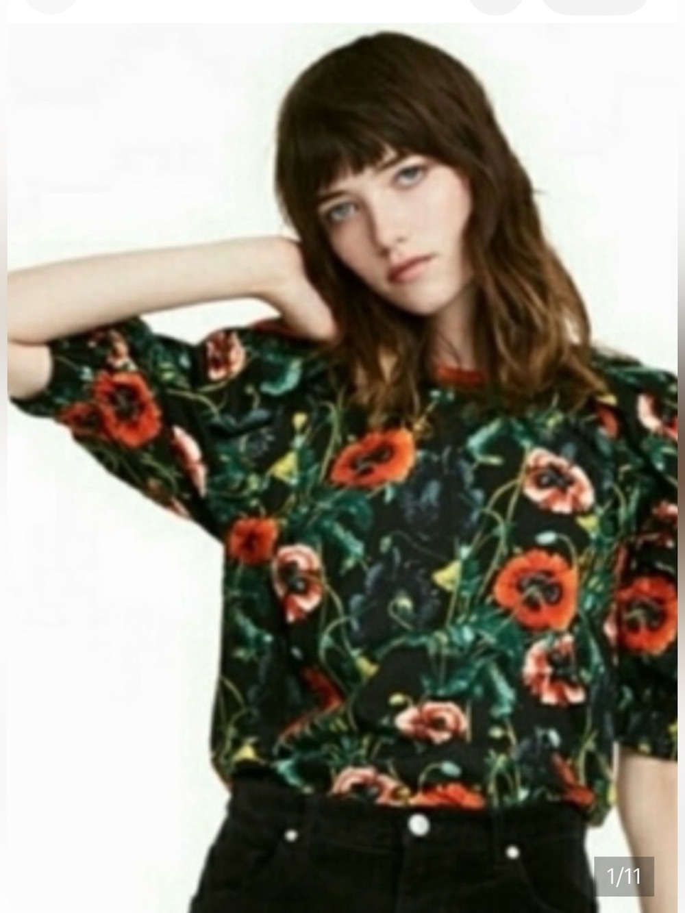H&M Black Floral Poppy Blouse Size 6